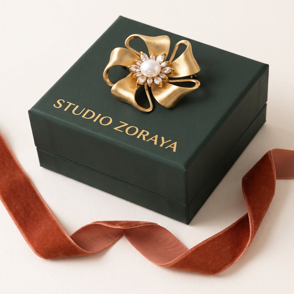 Golden Bow & Crystal Blossom Brooch
