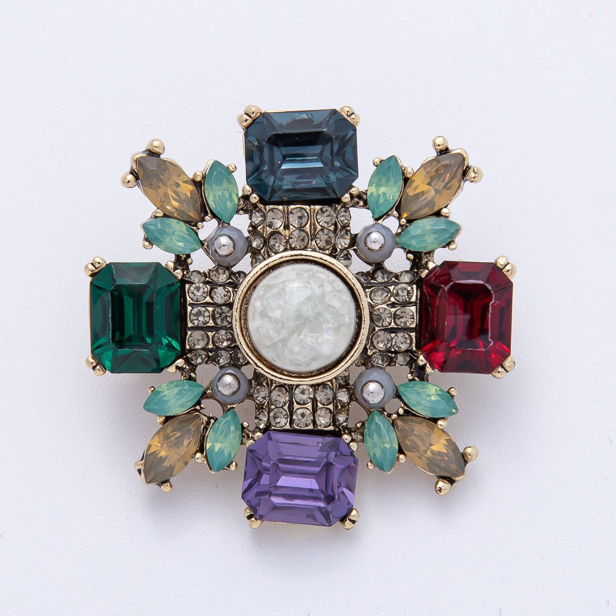 Multicolor Crystal Cross Brooch