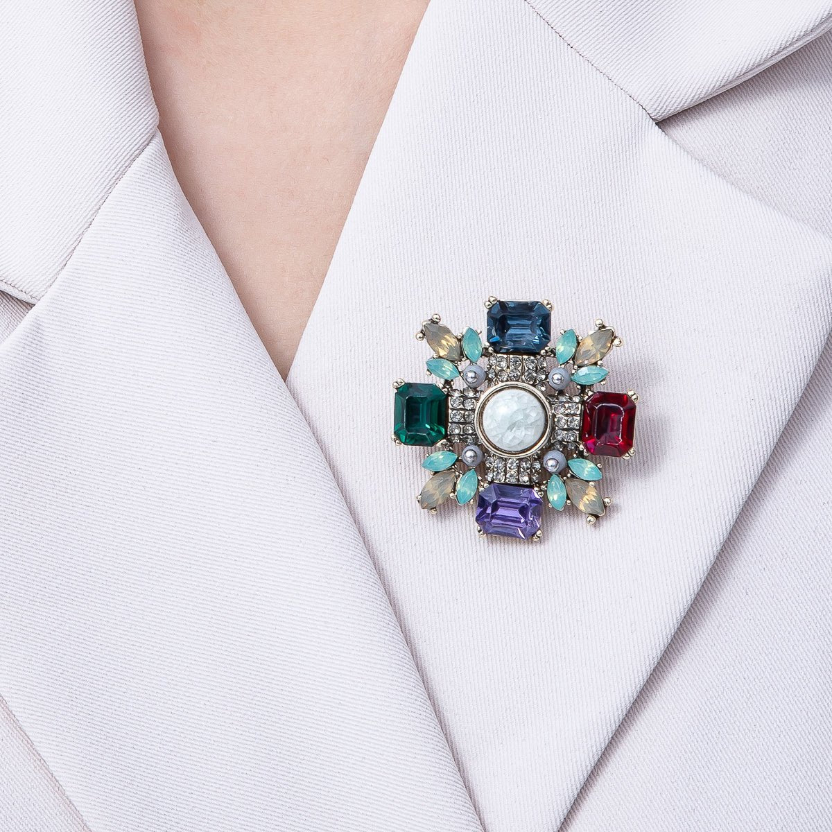 Multicolor Crystal Cross Brooch