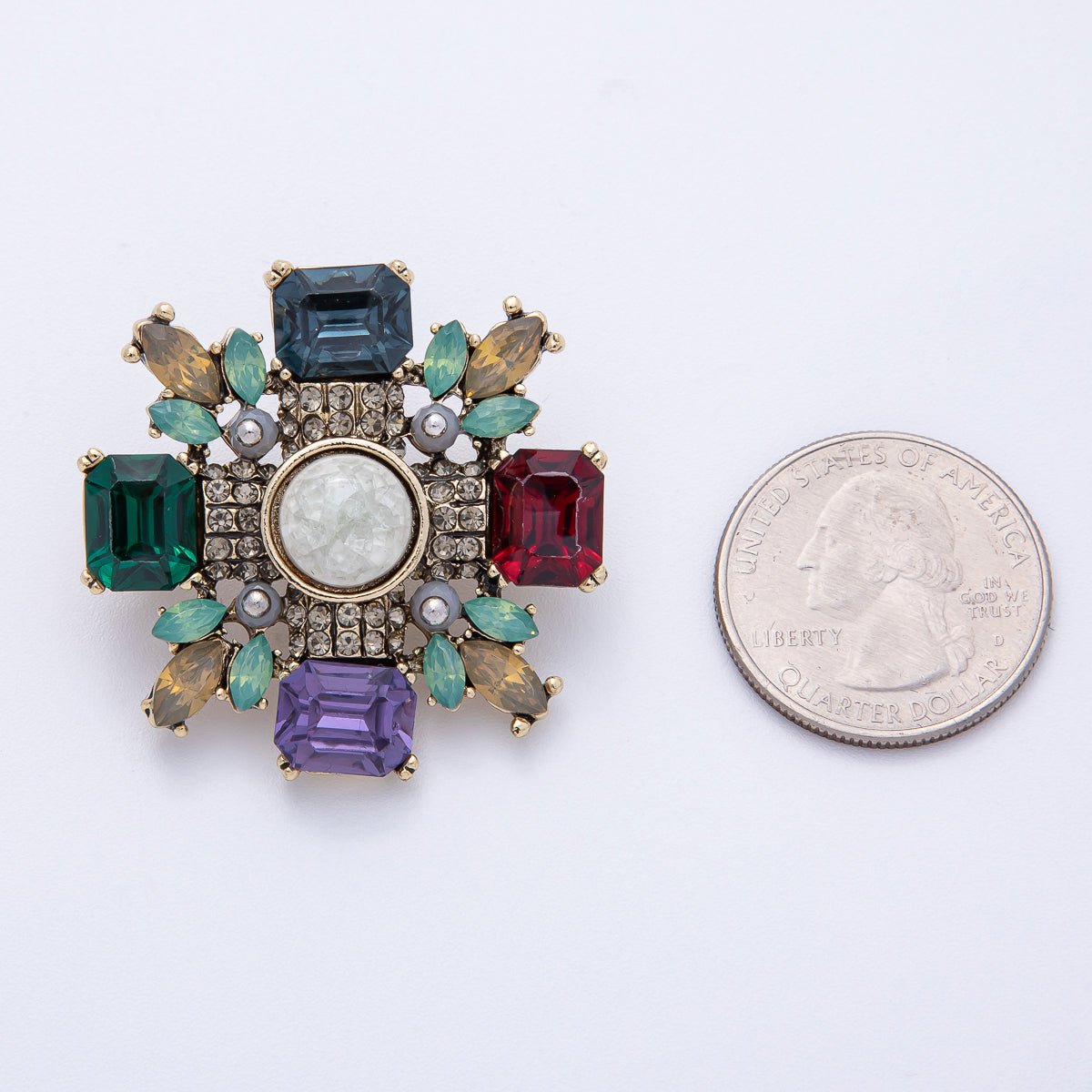 Multicolor Crystal Cross Brooch