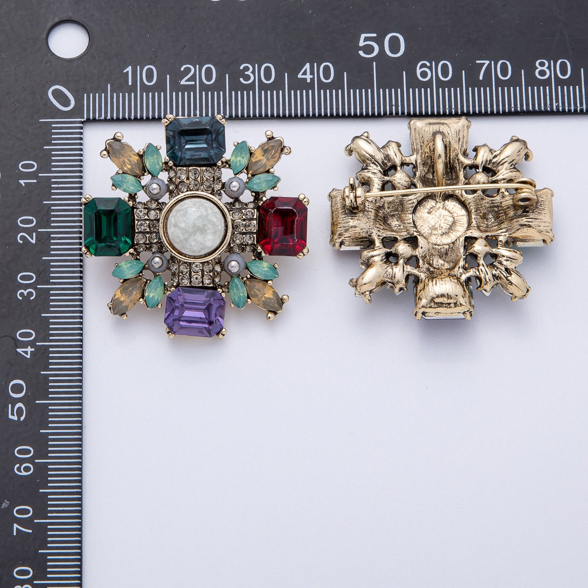 Multicolor Crystal Cross Brooch