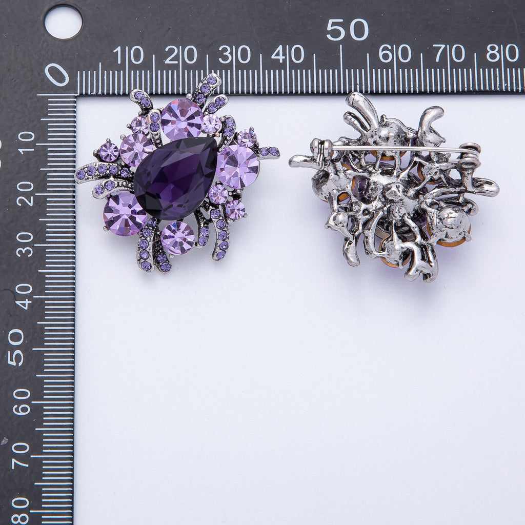 Vintage Antique Silver Brooch Purple Amethyst Crystal Pin | BH-001