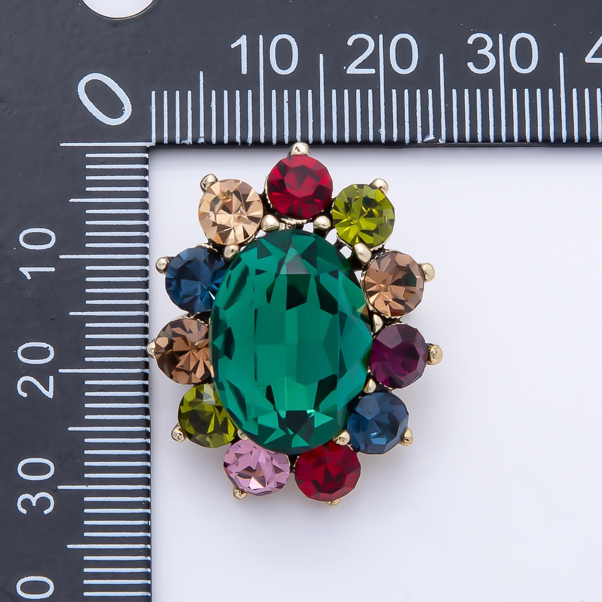 Green & Multicolor Crystal Oval Flower Brooch