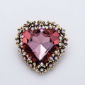 Vintage Gold 36mm Red Rhinestone Flower Heart Pin Brooch | BH-00121