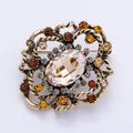 Vintage Gold 39mm Peach, Green Rhinestone Open Flower Rope Pin Brooch | BH-00165 BH-00166