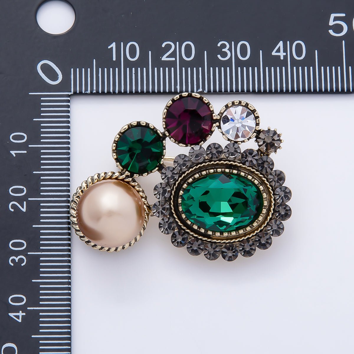 Multicolor Crystal & Shell Pearl Oval Brooch