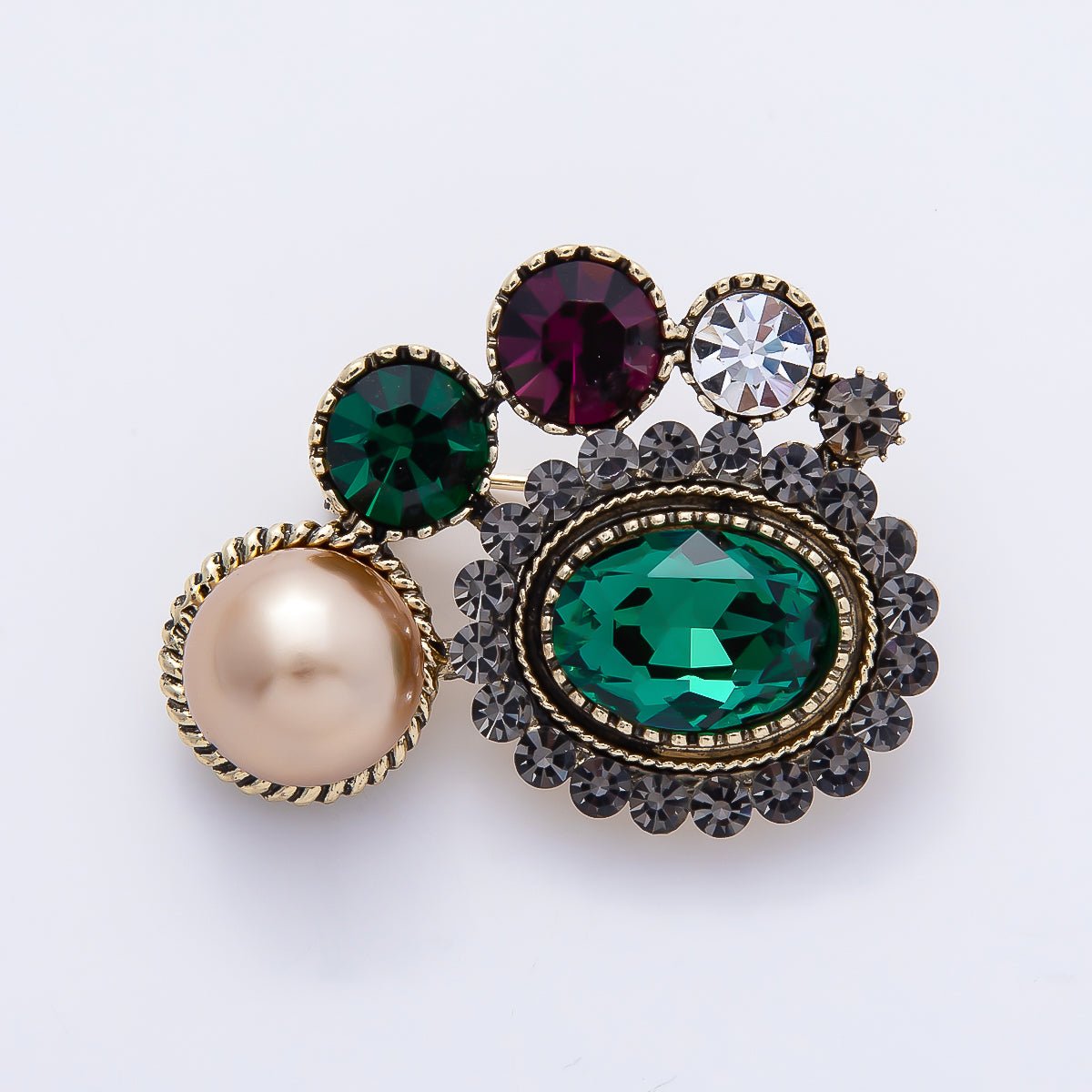Multicolor Crystal & Shell Pearl Oval Brooch