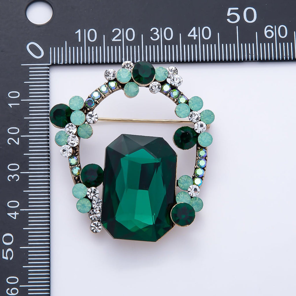 Green Crystal Oval Brooch