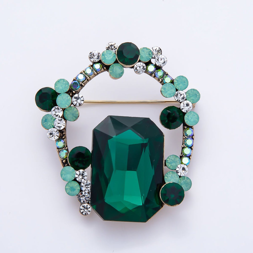 Green Crystal Oval Brooch