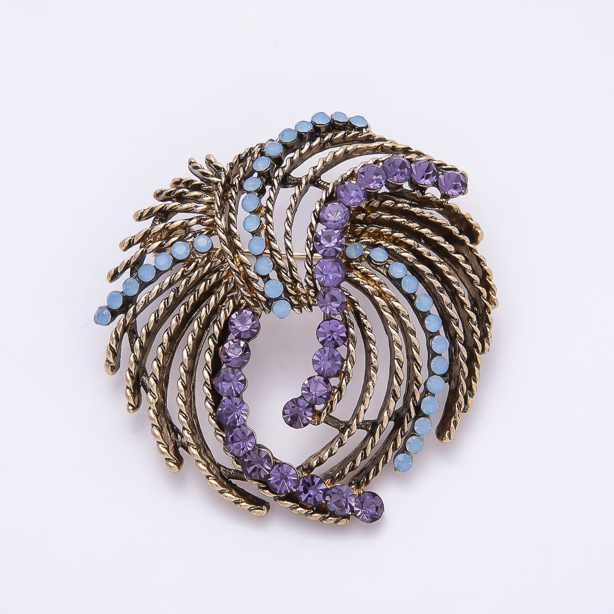 Multicolor Crystal Spiral Knot Brooch