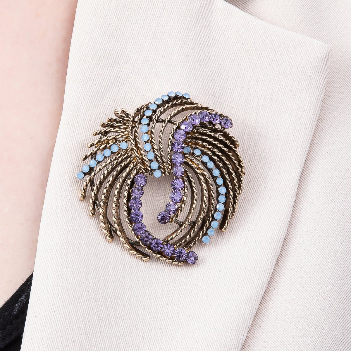 Multicolor Crystal Spiral Knot Brooch
