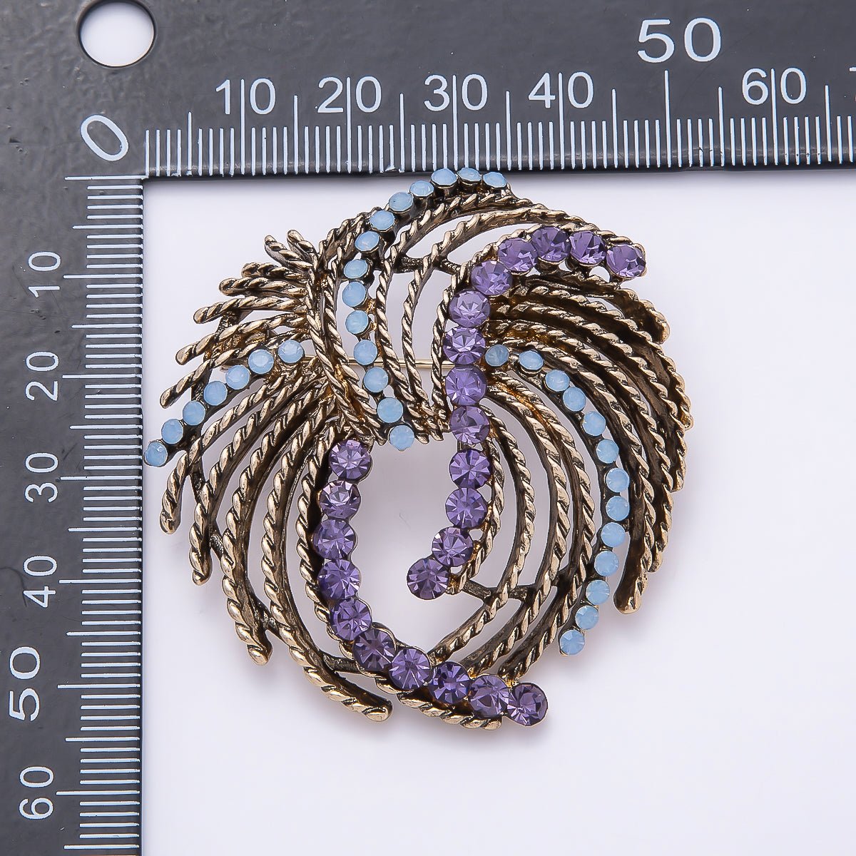 Multicolor Crystal Spiral Knot Brooch