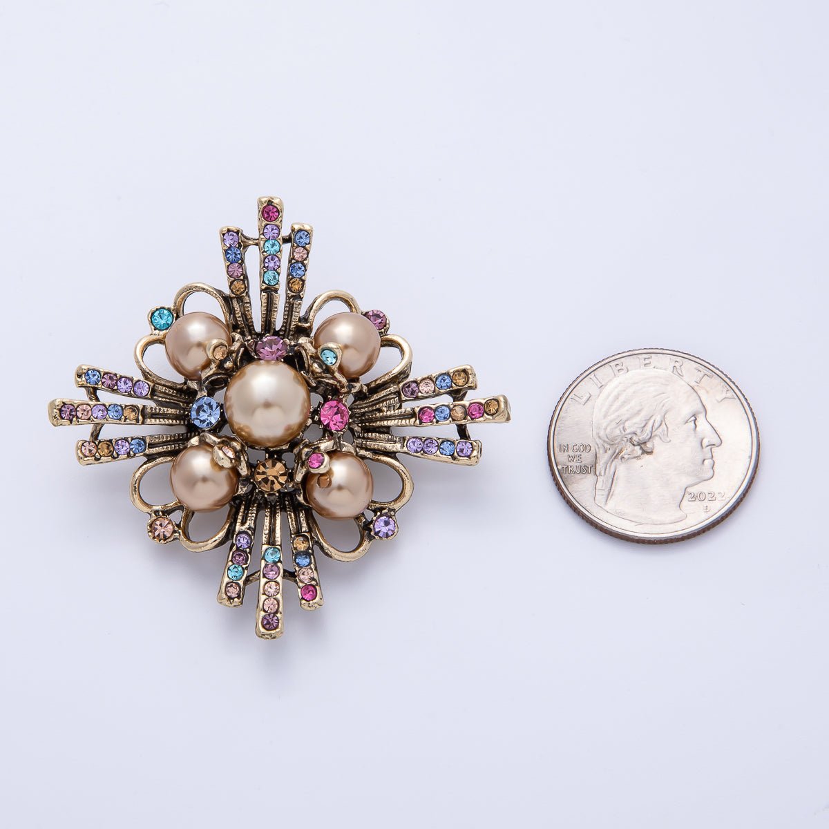 Multicolor Crystal & Pearl Rhombus Brooch