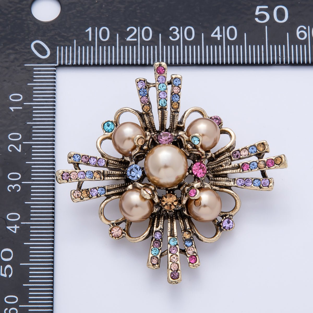 Multicolor Crystal & Pearl Rhombus Brooch