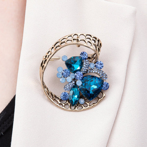 Blue Crystal Botanical Brooch