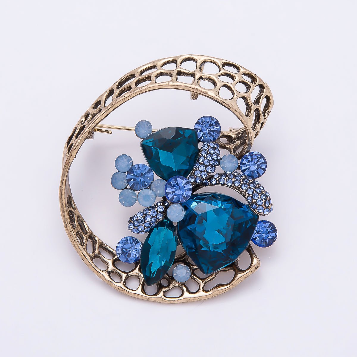 Blue Crystal Botanical Brooch