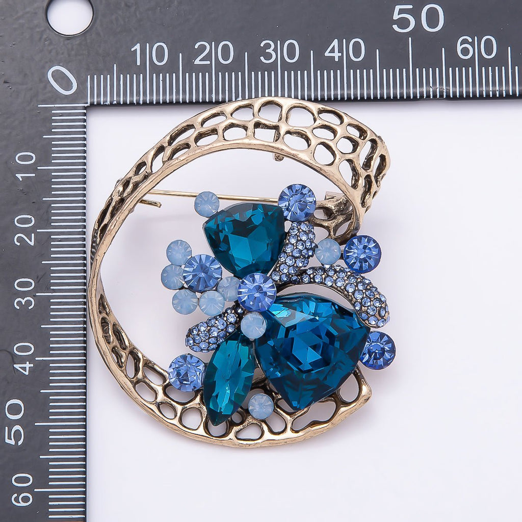 Blue Crystal Botanical Brooch