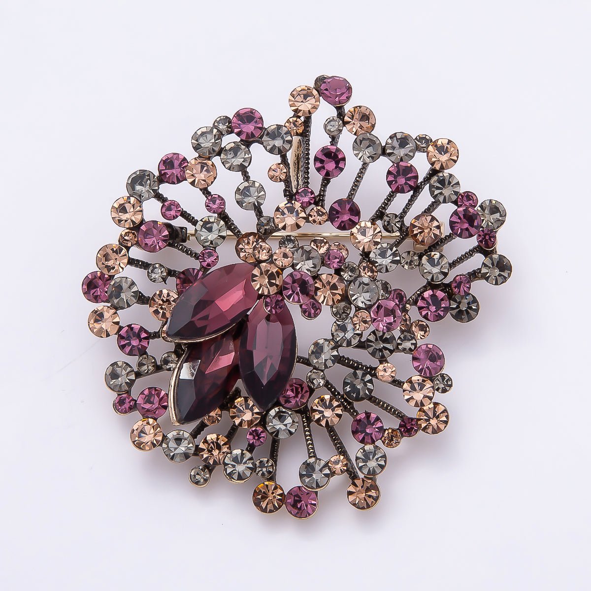 Pink & Multicolor Crystal Flower Brooch