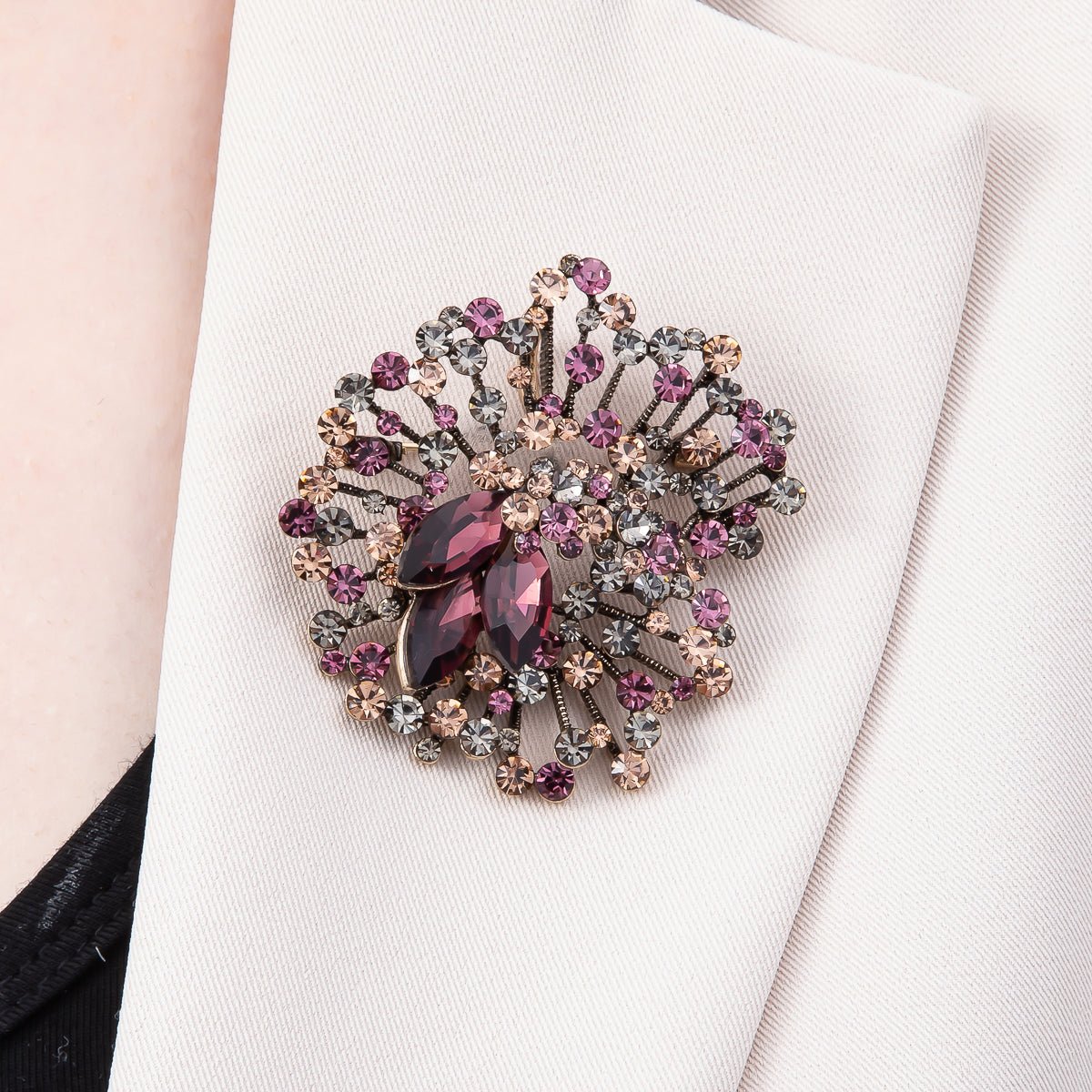 Pink & Multicolor Crystal Flower Brooch