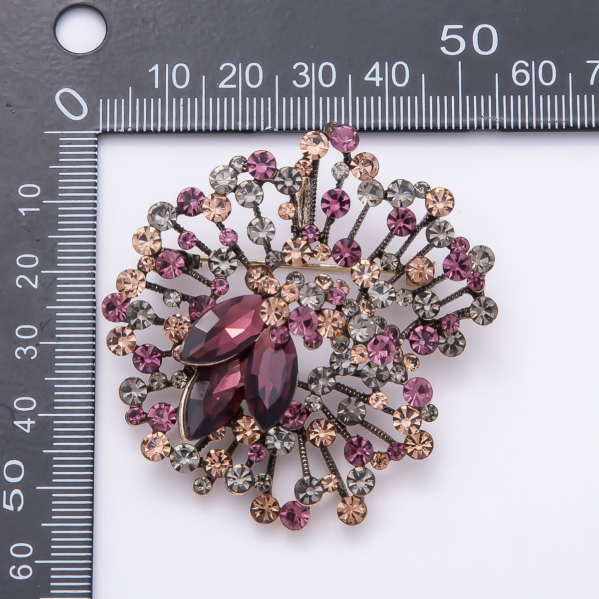 Pink & Multicolor Crystal Flower Brooch