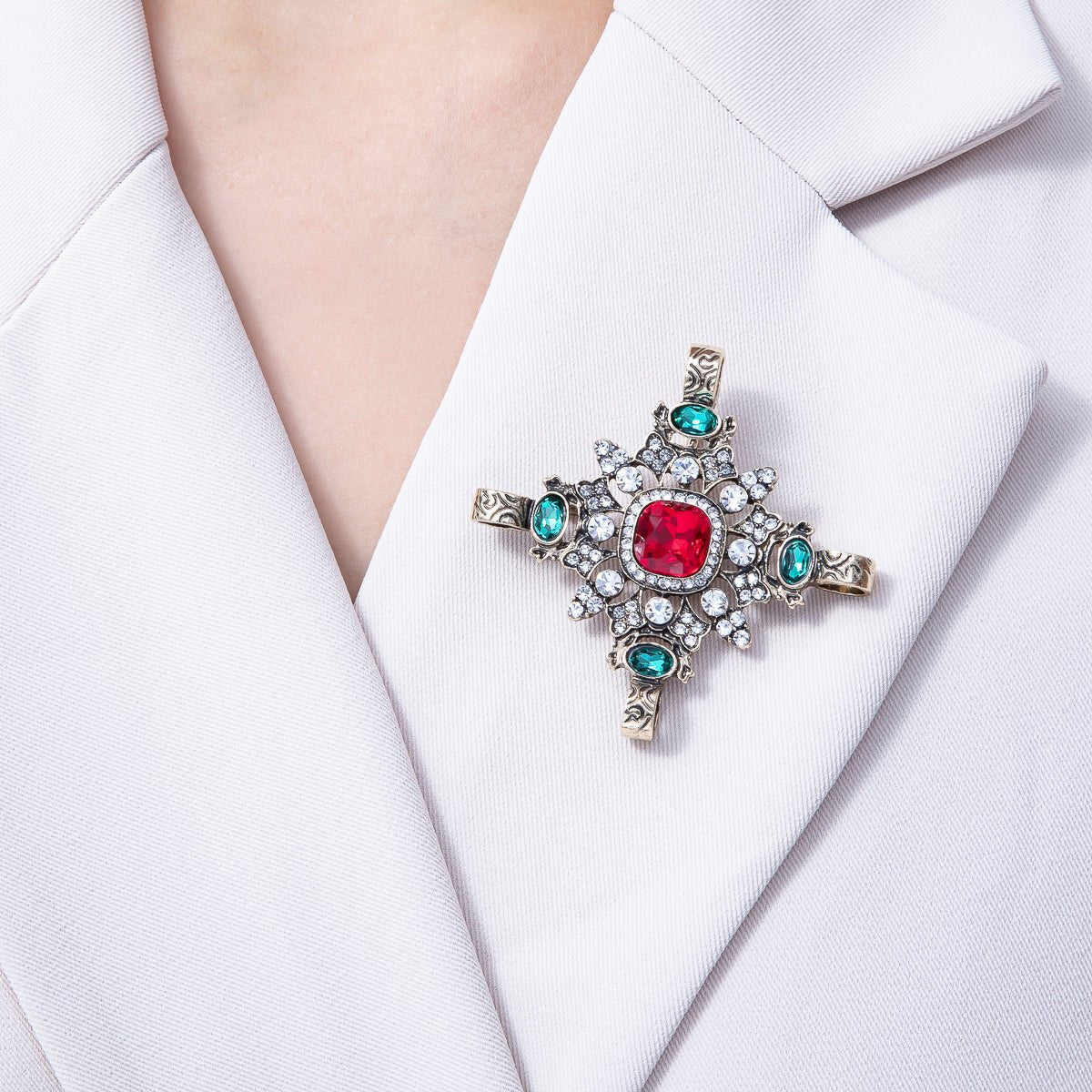 Multicolor Geometric Crystal Brooch
