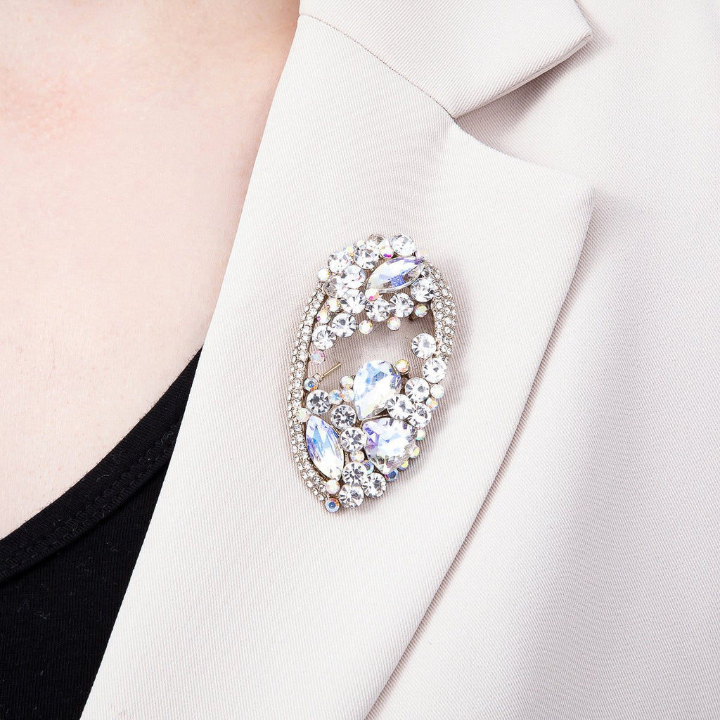 Multicolor Crystal Oval Statement Brooch