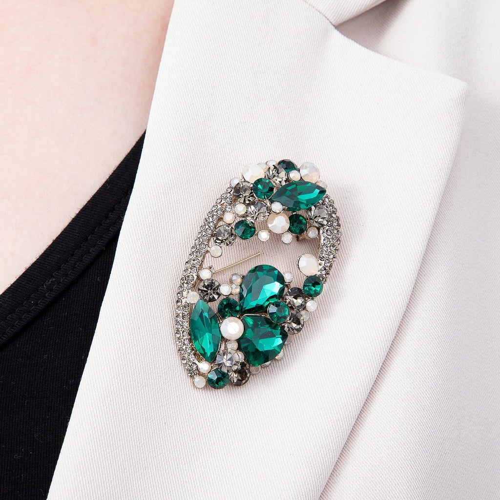 Multicolor Crystal Oval Statement Brooch