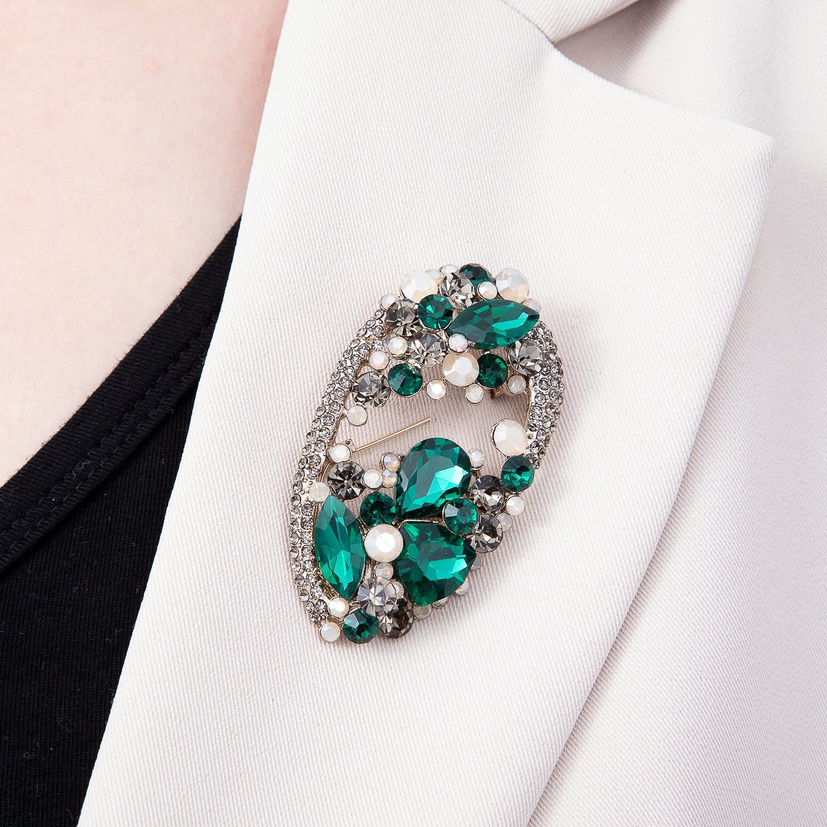 Multicolor Crystal Oval Statement Brooch