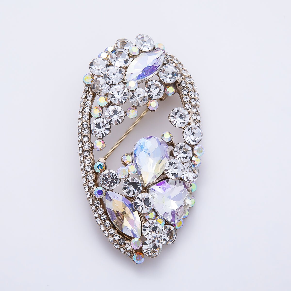 Multicolor Crystal Oval Statement Brooch
