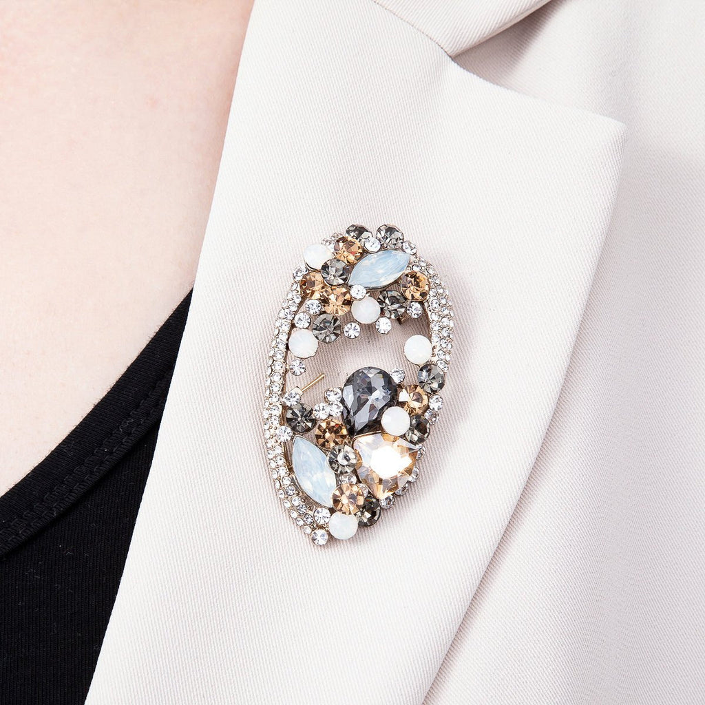 Multicolor Crystal Oval Statement Brooch
