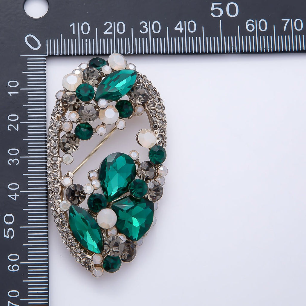 Multicolor Crystal Oval Statement Brooch
