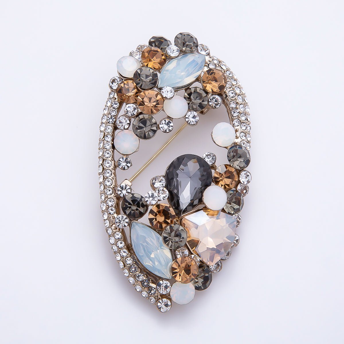 Multicolor Crystal Oval Statement Brooch