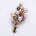 Vintage Gold 65mm Shell Pearl Rhinestone Paved Flower Bouquet Pin Brooch | BH-00180