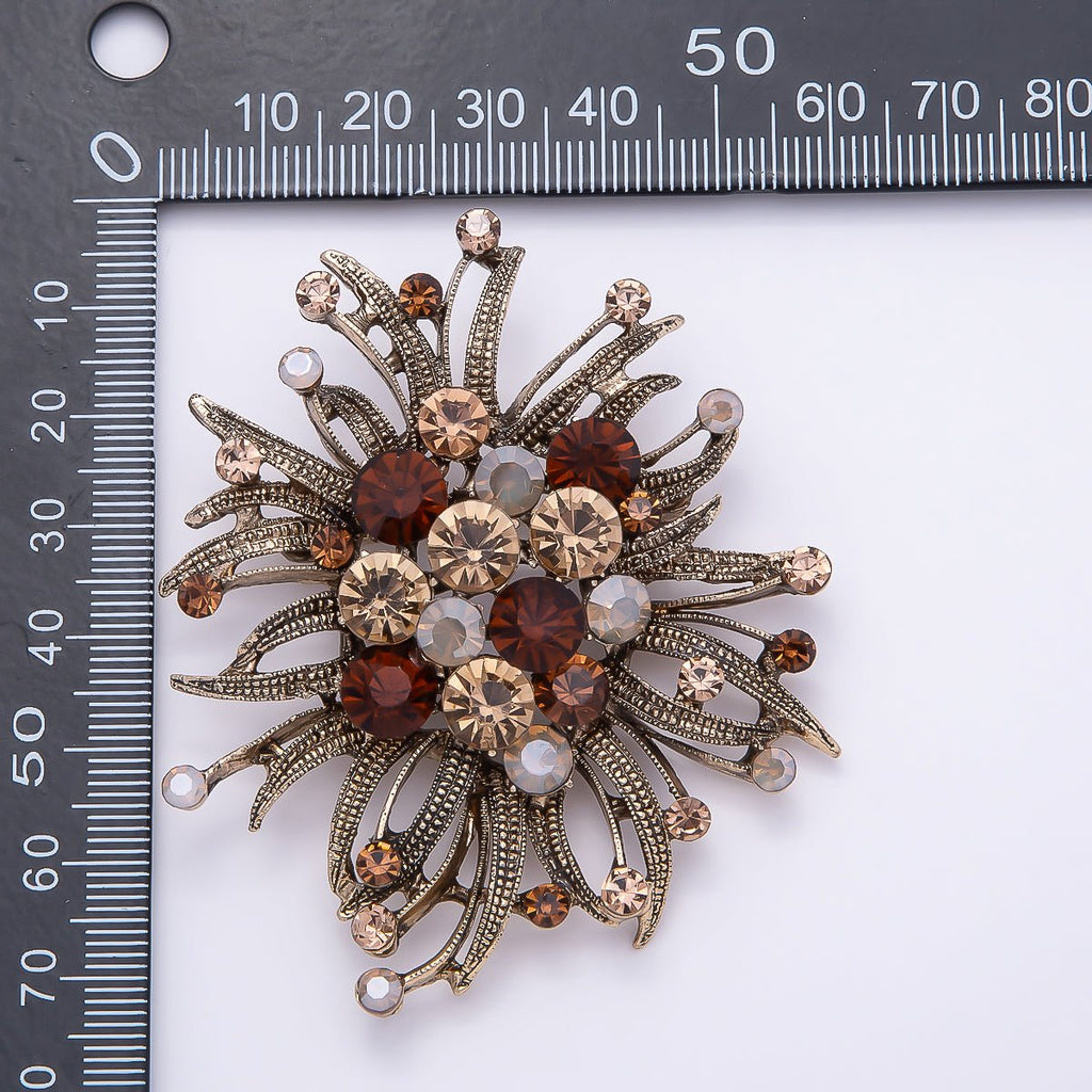 Vintage Gold 66mm Green, Red, Silver Rhinestone Textured Leaf Nature Pin Brooch | BH-133 ~ BH-135