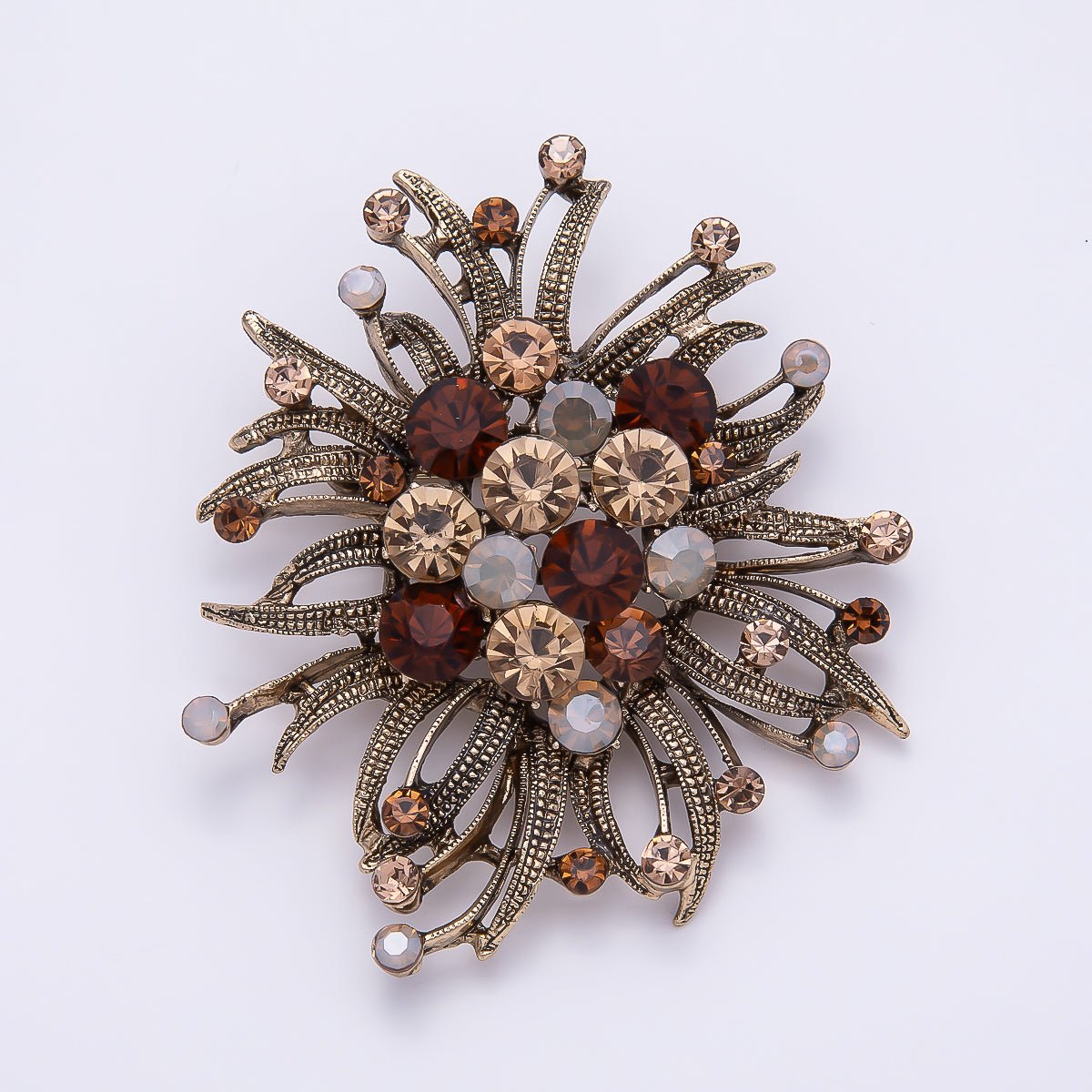Textured Crystal Leaf Statement Brooch
