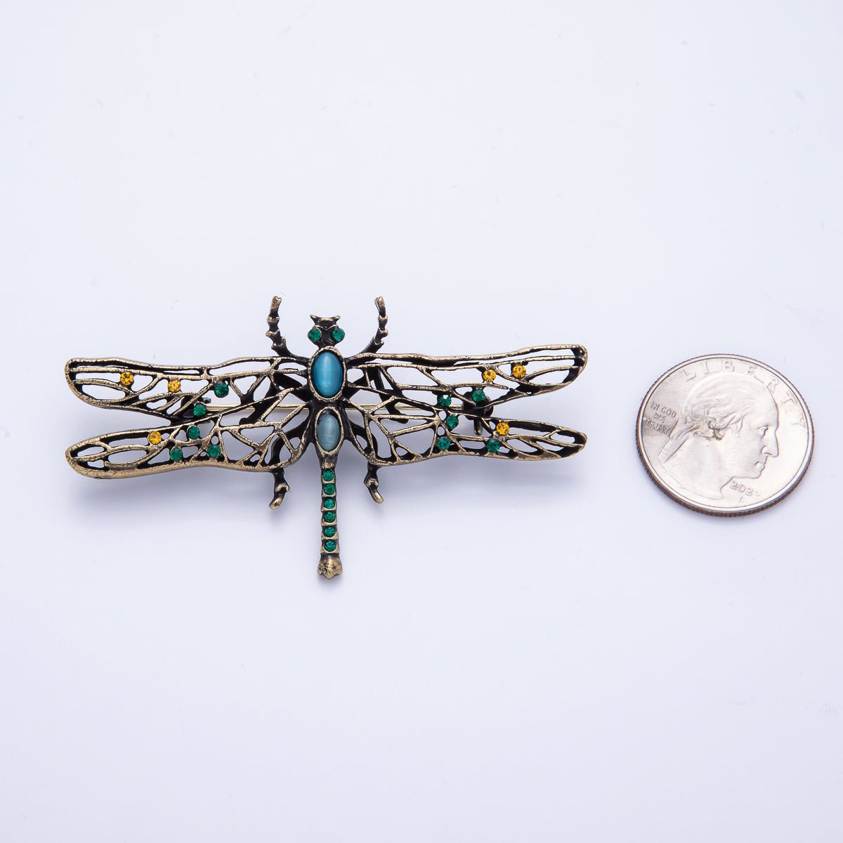 Vintage Gold 71mm x 40mm Dragonfly Insect Animal Pin Brooch | BH-028
