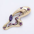 Vintage Gold 73mm Purple Pink Rhinestone Flower Half Wings Butterfly Mariposa Animal Pin Brooch | BH-00164