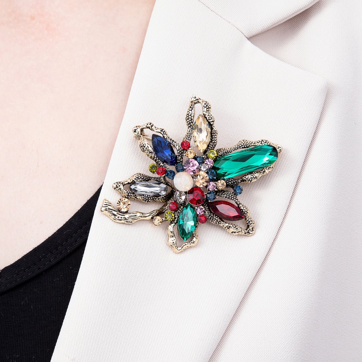 Multicolor Crystal Molten Flower Brooch
