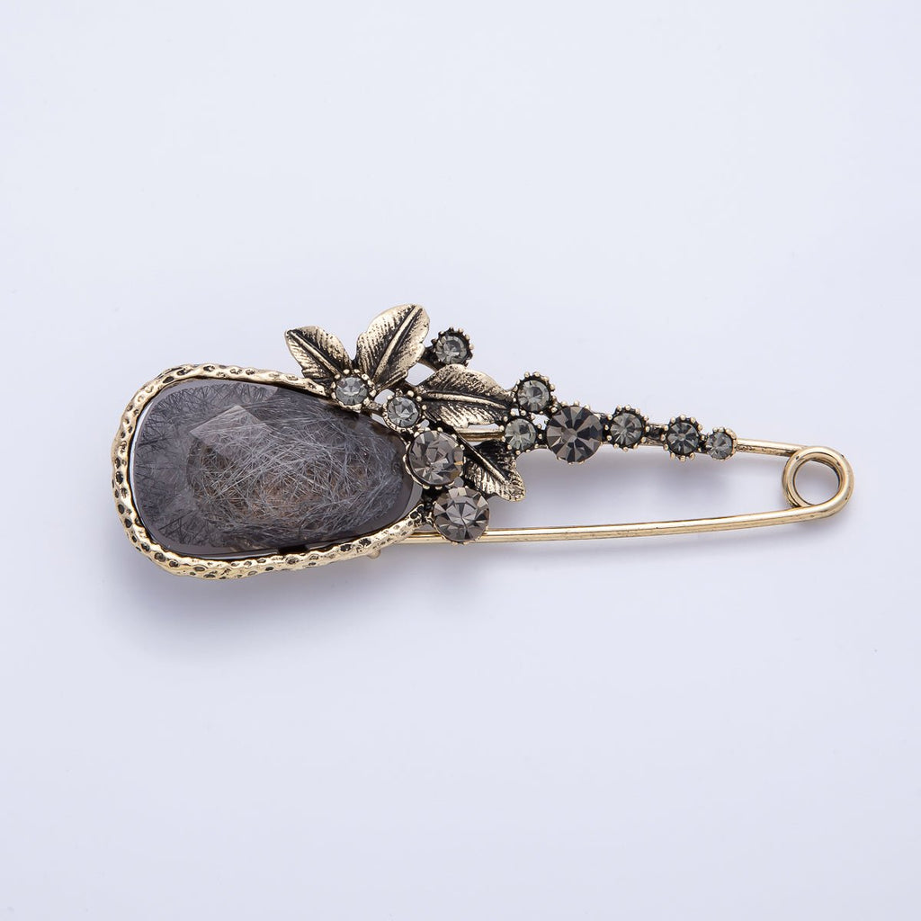 Dark Crystal Flower Safety-Pin Brooch