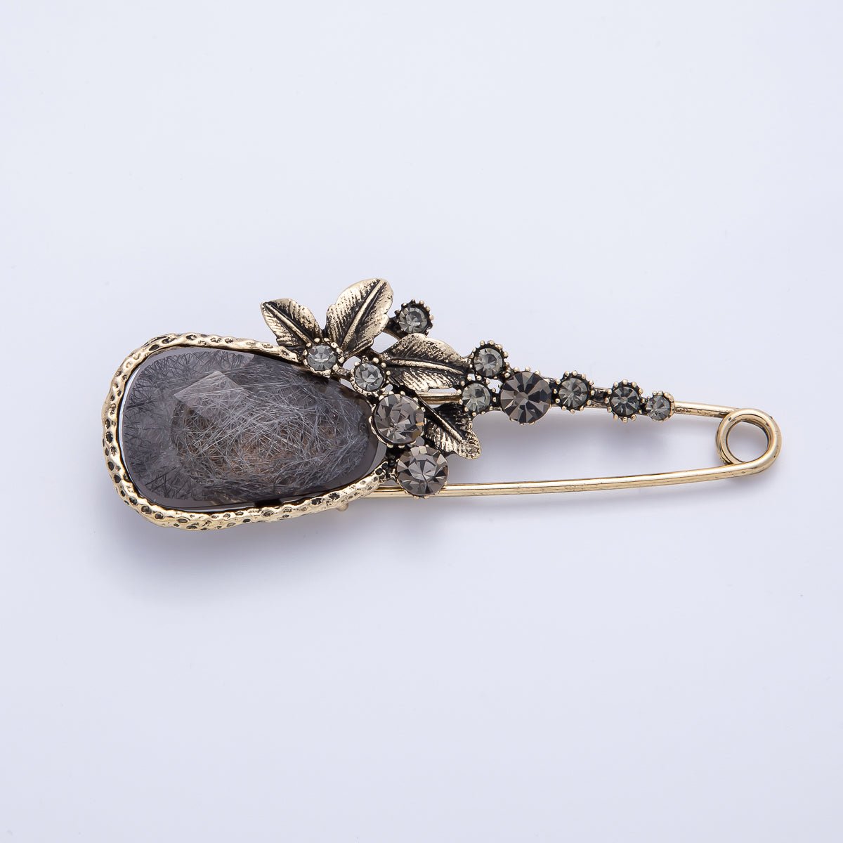 Dark Crystal Flower Safety-Pin Brooch