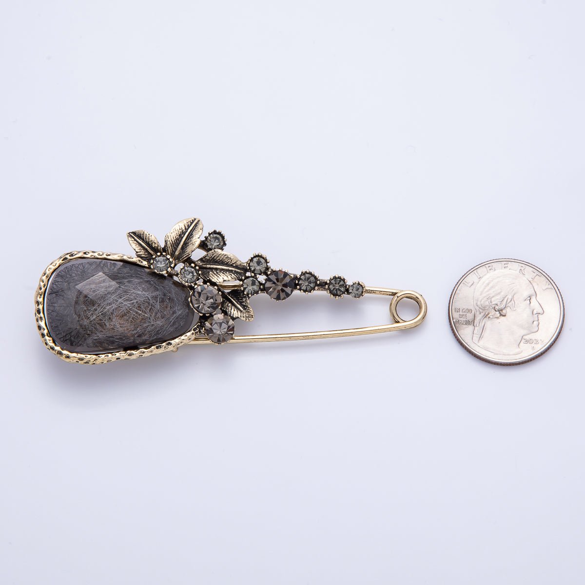 Dark Crystal Flower Safety-Pin Brooch