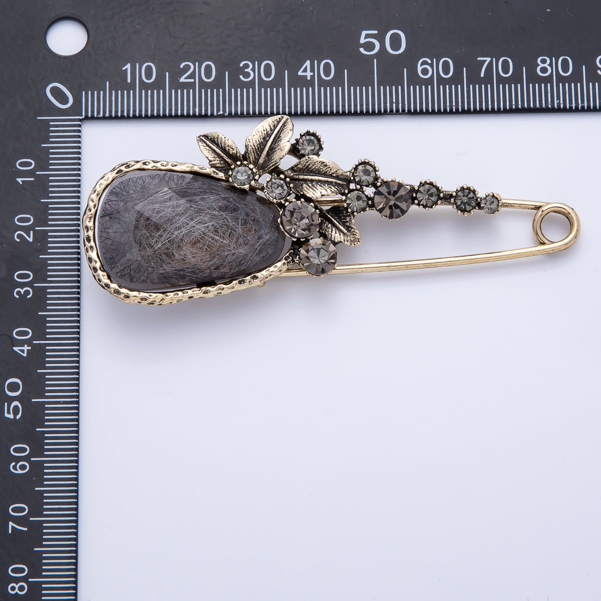Dark Crystal Flower Safety-Pin Brooch