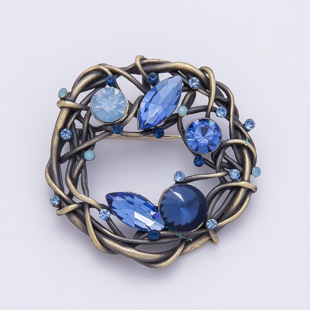 Blue & Multicolor Crystal Vine Circle Brooch