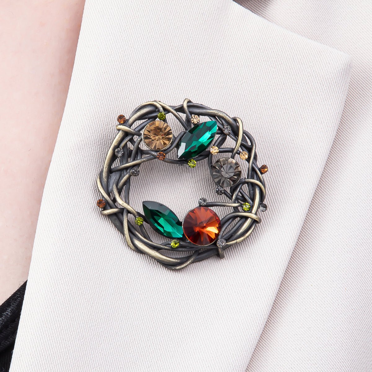 Blue & Multicolor Crystal Vine Circle Brooch