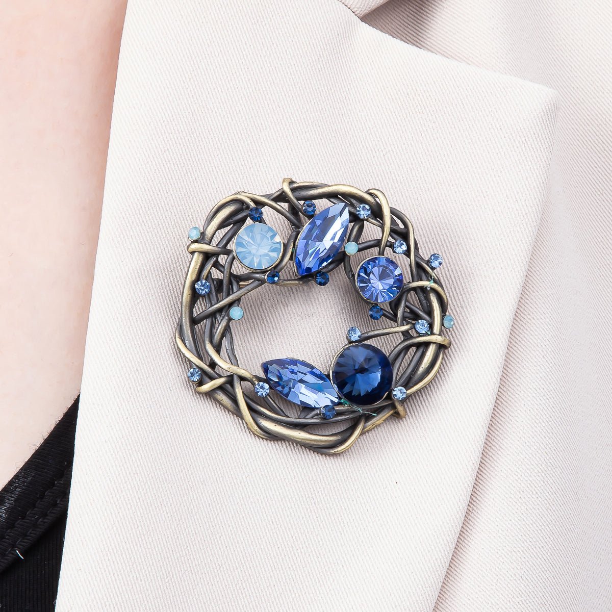 Blue & Multicolor Crystal Vine Circle Brooch