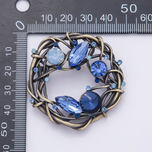 Blue & Multicolor Crystal Vine Circle Brooch