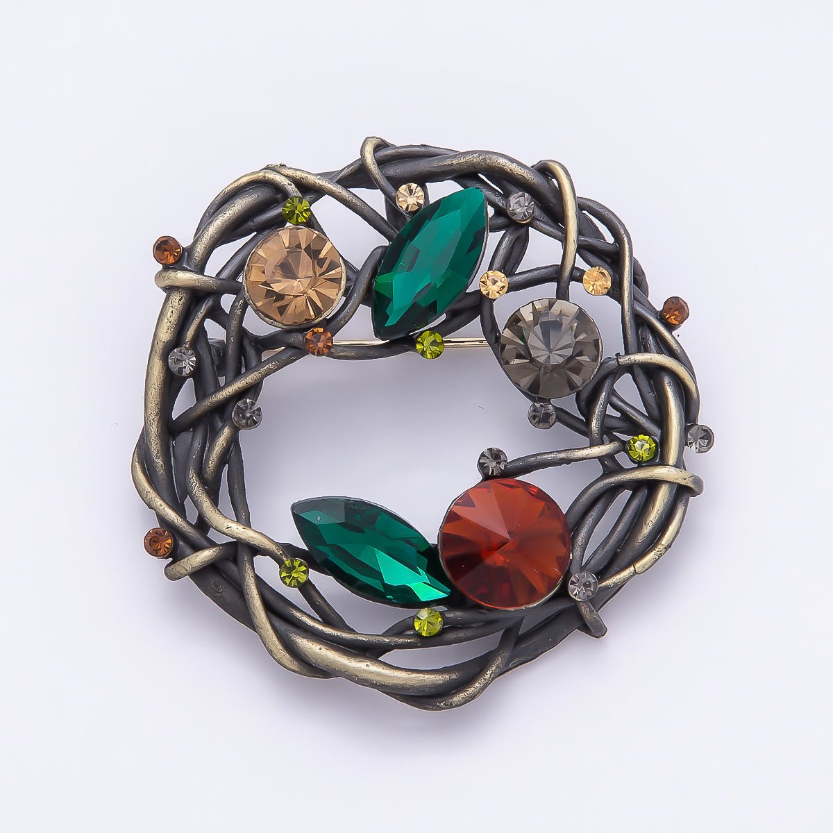 Blue & Multicolor Crystal Vine Circle Brooch