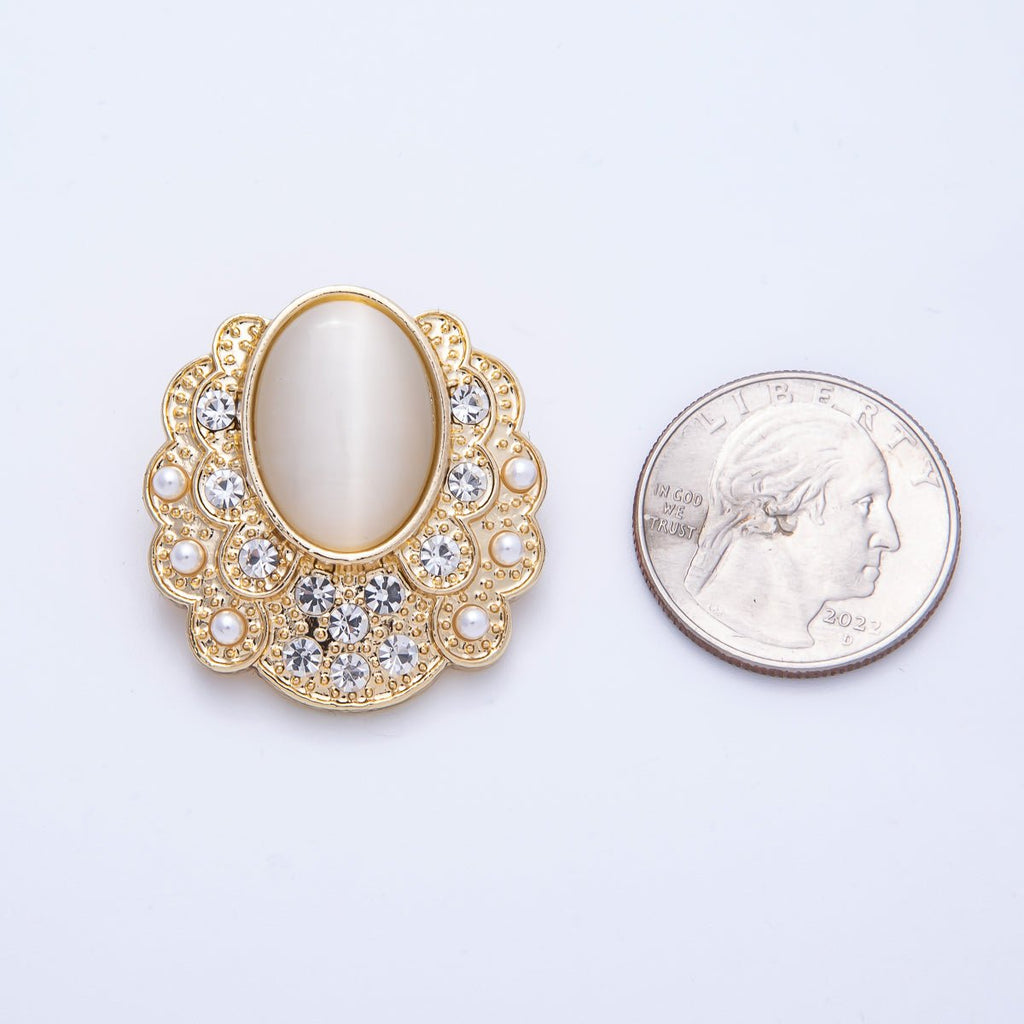 Vintage Gold Cat Eye Rhinestone Geometric Pin Brooch | BH-076
