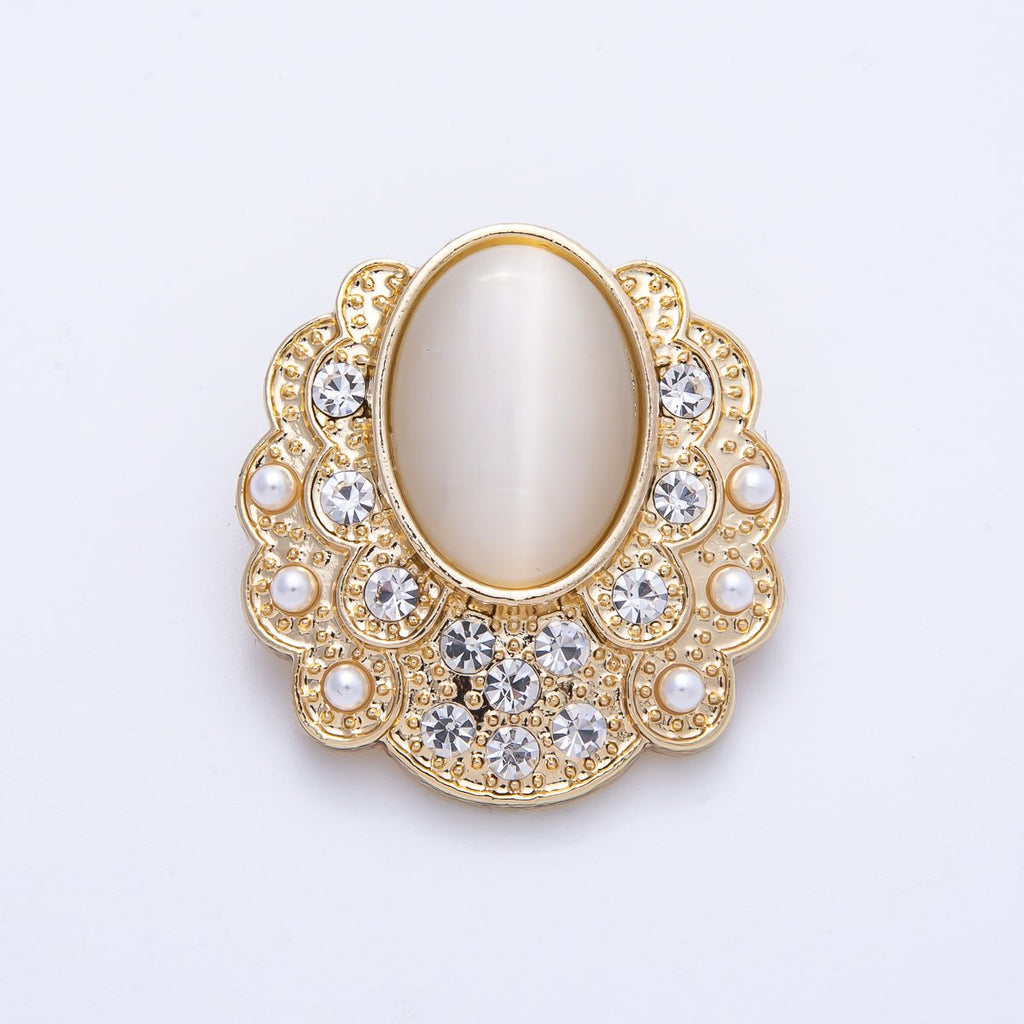 Vintage Gold Cat Eye Rhinestone Geometric Pin Brooch | BH-076
