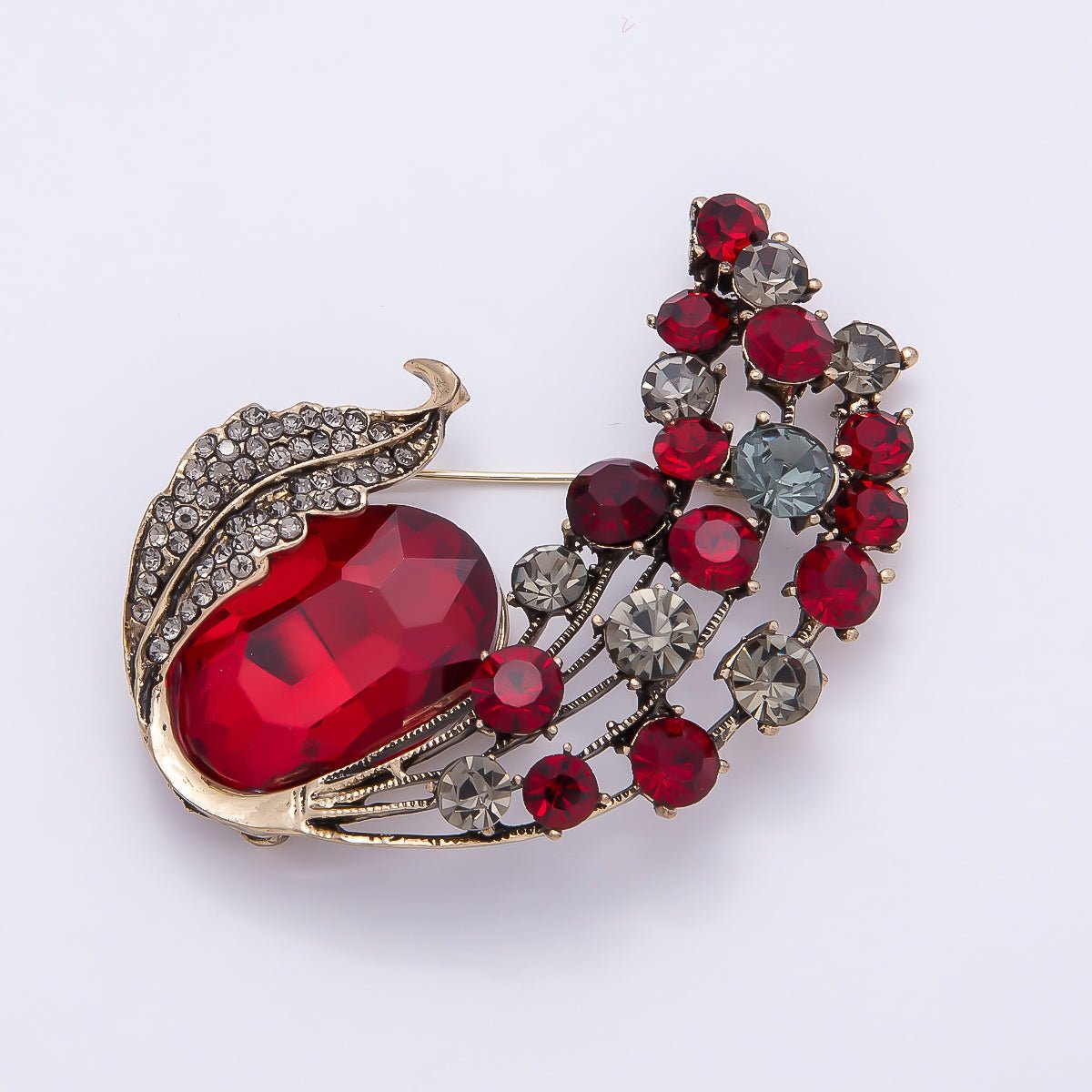 Curved Crystal Leaf Brooch